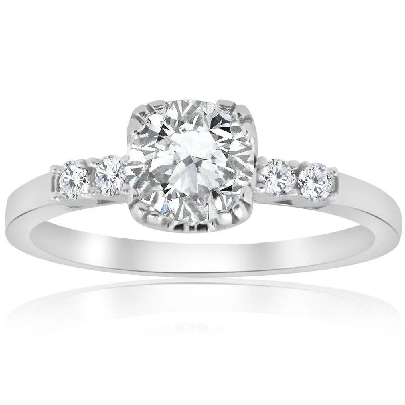 Ladies white gold engagement rings-14k White Gold 1 1/10 CTTW Vintage Solitaire Diamond Clarity Enhanced Engagement Ring