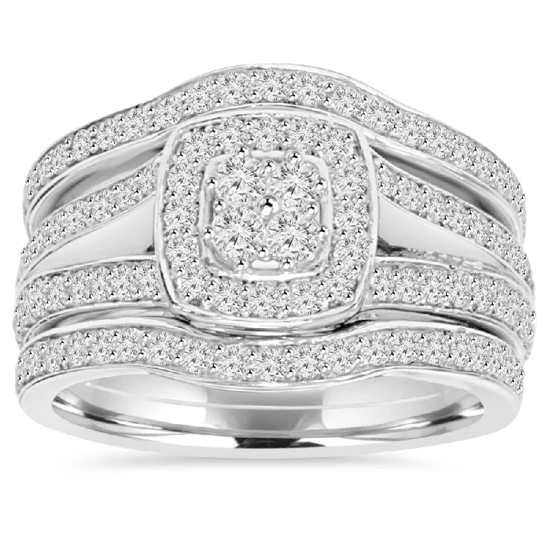 Ladies mixed metal engagement rings-10k White Gold 1 1/10 ct TDW Diamond Trio Guard Engagement Wedding Ring Set