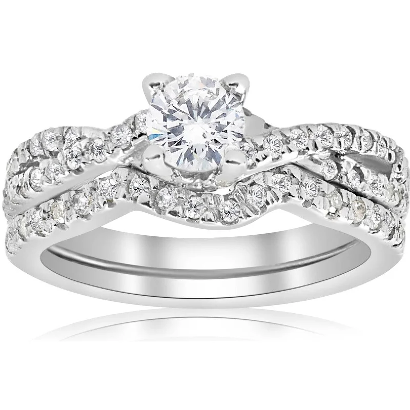 Ladies engagement rings with diamonds-1ct Infinity Diamond Engagement Wedding Ring Set 14K White Gold