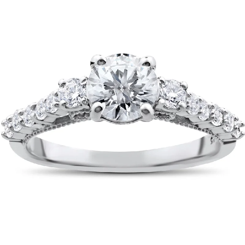 Ladies halo engagement rings with diamonds-14k White Gold 1 1/2ct TDW Clarity Enhanced 3-Stone Vintage Diamond Engagement Ring