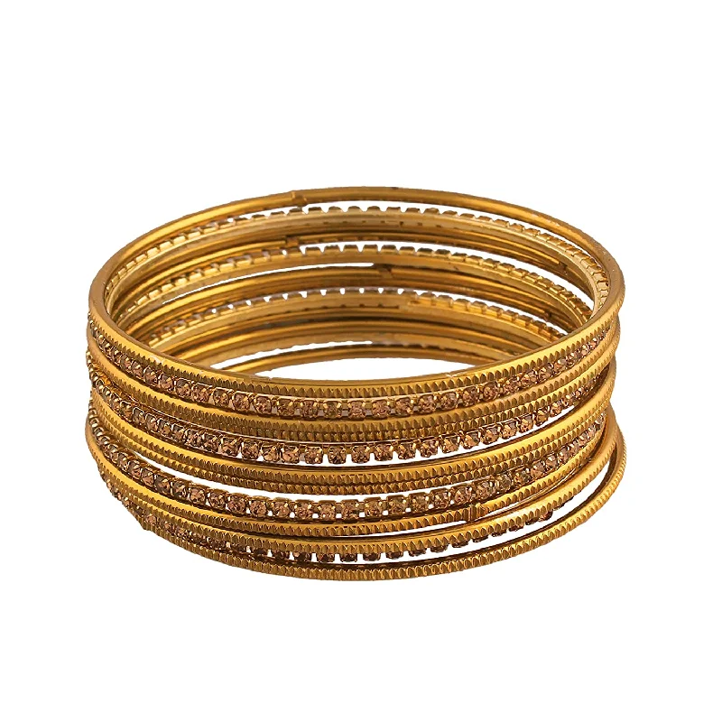 Ladies charm bangle-Gold-Plated Alloy Set Of 12 Gold Metal Bangles - The Pari