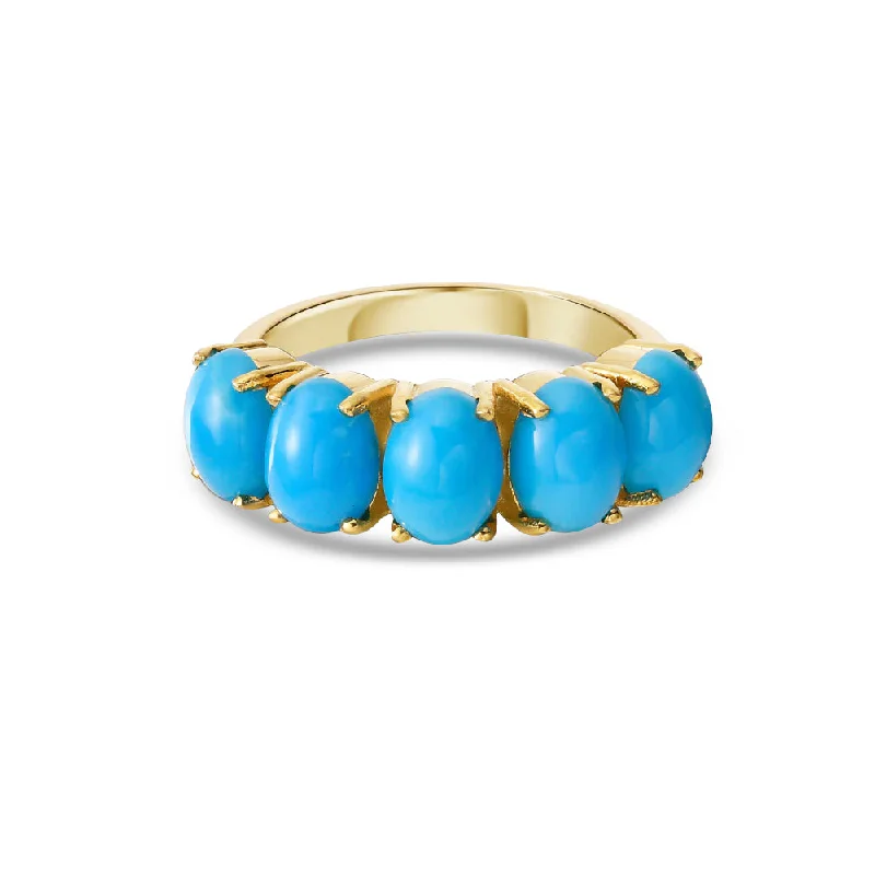 Ladies designer ring-5-Stone Oval Cut Turquoise Ring (4.10 ct.) in 14K Gold