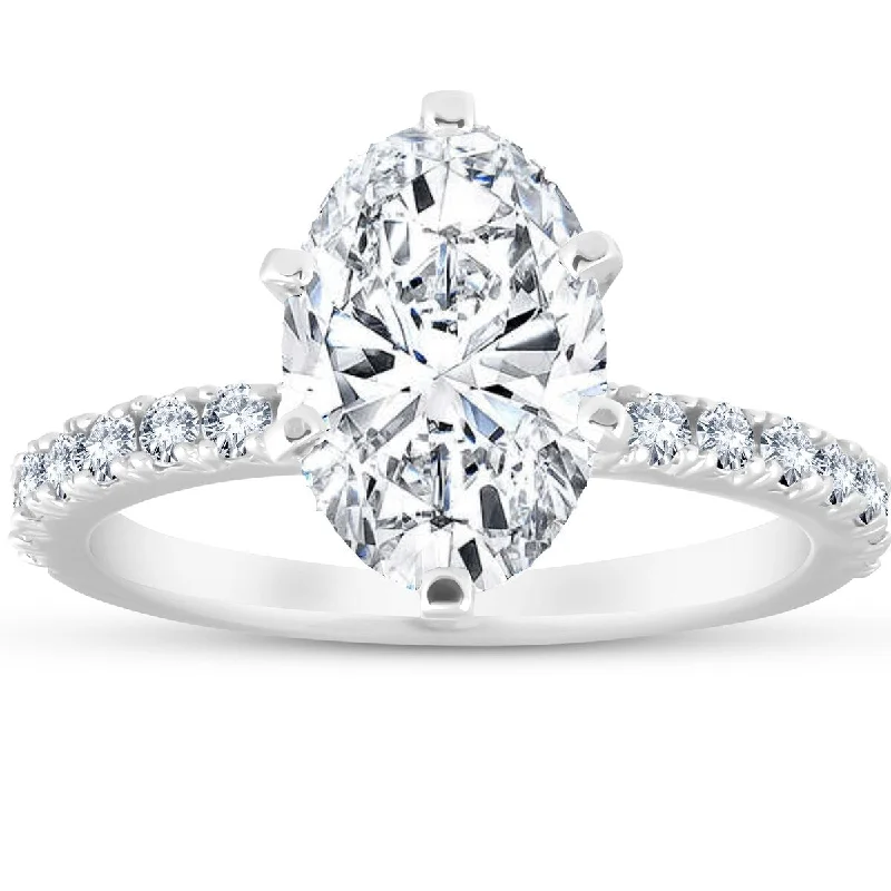 Ladies engagement rings with princess diamonds-3 Ct Oval Diamond Engagement Ring 14k White Gold Clarity Enhanced