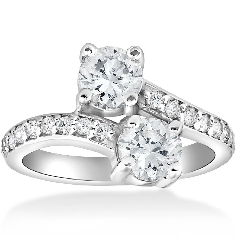 Ladies platinum diamond engagement rings-Pompeii3 14k White Gold 2 3/8 CTTW Diamond Clarity Enhanced Two Stone Engagement Ring