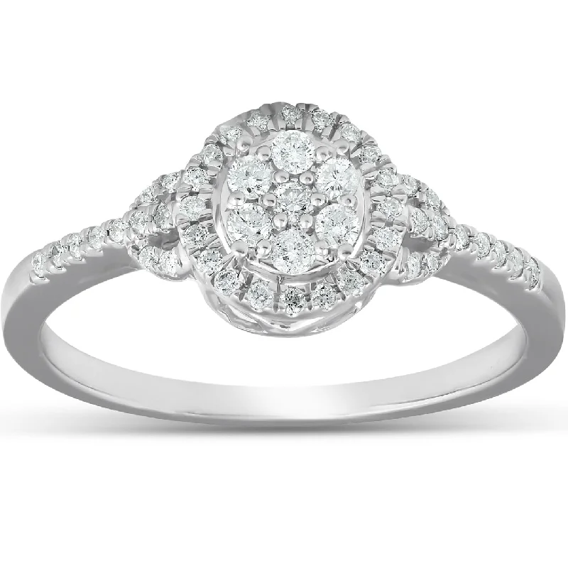 Ladies stackable engagement rings with diamonds-Pompeii3 10k White Gold 1/4 Ct TDW Halo Vintage Diamond Engagement Ring