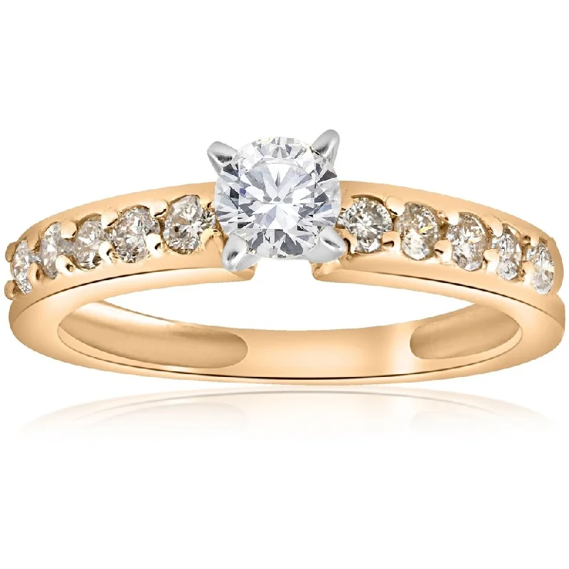 Ladies round halo engagement rings-Pompeii3 14k Yellow Gold 5/8 TDW Diamond Engagement Ring - White