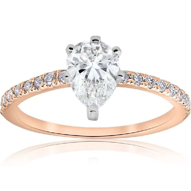 Ladies eternity engagement rings-Pompeii3 14k Rose Gold 1 1/10 ct TDW Pear Shape Diamond Engagement Ring - White