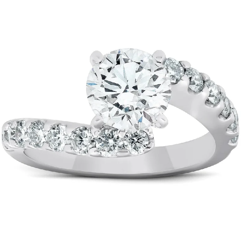 Ladies platinum wedding engagement rings-2 Ct Diamond Engagement Ring Twisted Accent Band 14k White Gold