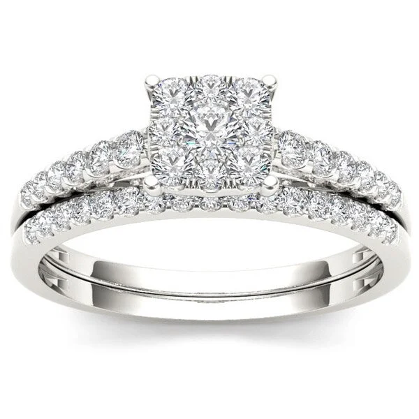 Ladies engagement rings with pear-shaped diamonds-De Couer 10k White Gold 1/2ct TDW Diamond Cluster Engagement Ring Set