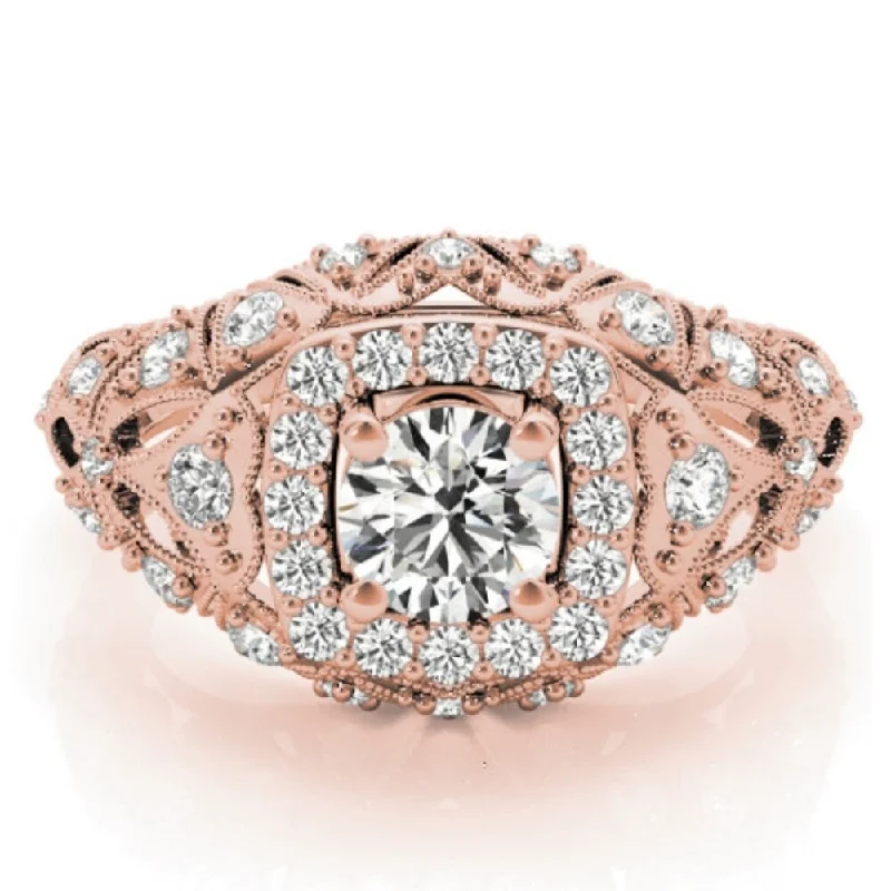 Ladies engagement rings with halo design-1 Ct Diamond Vintage Engagement Ring Lab Grown in 14k White Yellow or Rose Gold