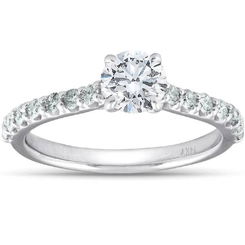 Ladies engagement rings with emerald stones-14k White Gold 1 1/4 Ct TDW Round Diamond Engagement Ring with Side Stones