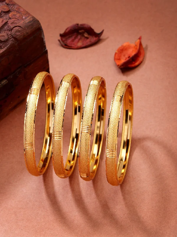 Ladies anniversary bracelet-NVR Women's Set of 4 Gold-Plated Traditional Bangles