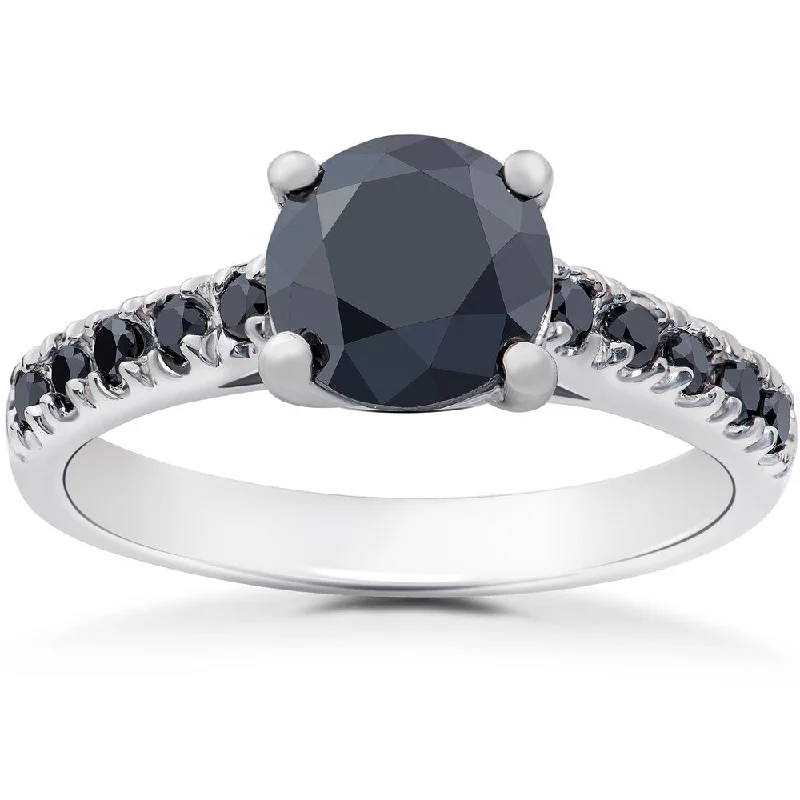 Ladies unique engagement rings with stones-14k White Gold 2 1/4ct TDW Black Diamond Engagement Ring