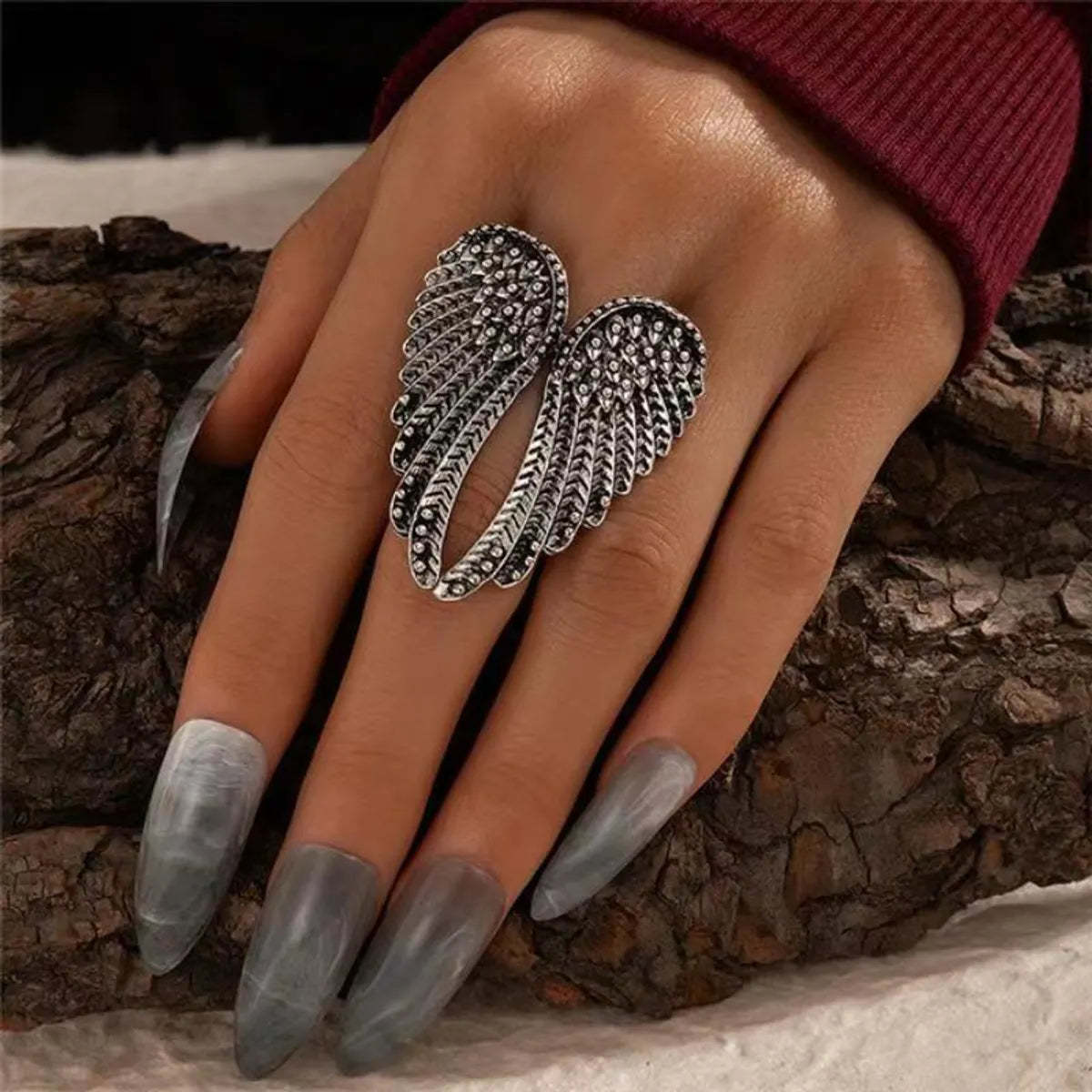 Ladies halo diamond ring-Hip-hop Retro Punk Wings Alloy Plating Women's Open Ring