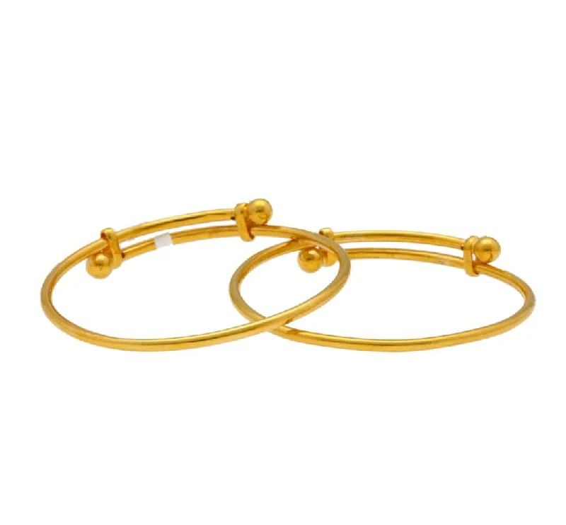 Ladies zirconia bracelet-22K Yellow Gold Baby Bangles Set of 2 W/ Adjustable Bands 5 gm