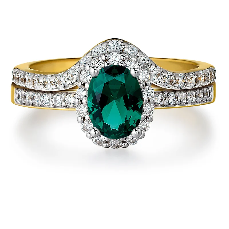 Ladies anniversary ring-Tru-Emerald Cincature Ring Set