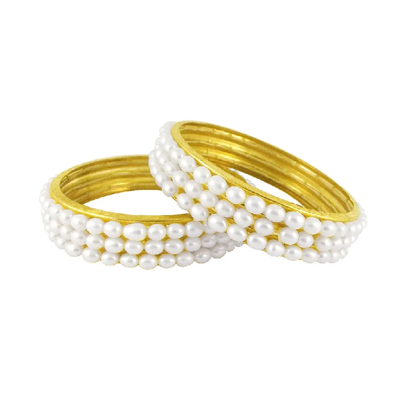 Ladies matching bracelet-J Pearls 3 Line Oval Pearl Bangles - Real Pearl Jewelry