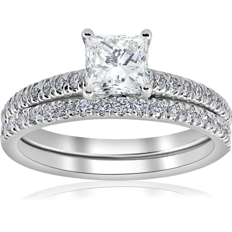 Ladies oval engagement rings-VS 1.90 Ct Princess Cut Diamond Wedding Engagement Ring Set White Gold Lab Grown