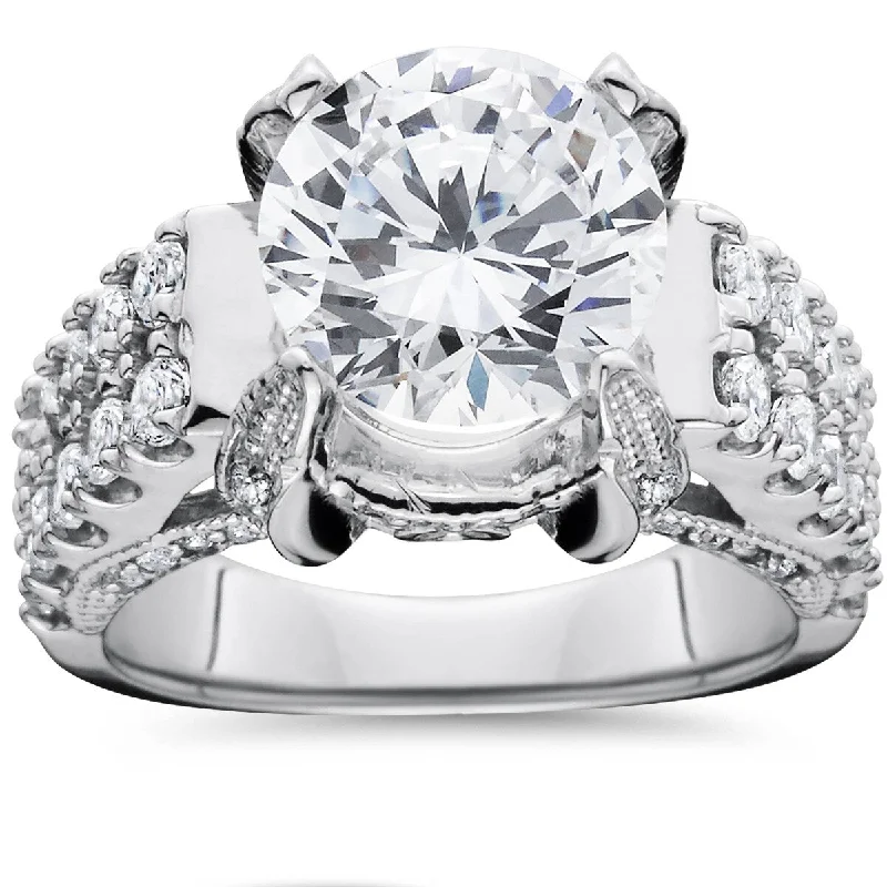 Ladies classic engagement rings-4.50 Carat Large Lab Grown Diamond Engagement Ring 14K White Gold Vintage