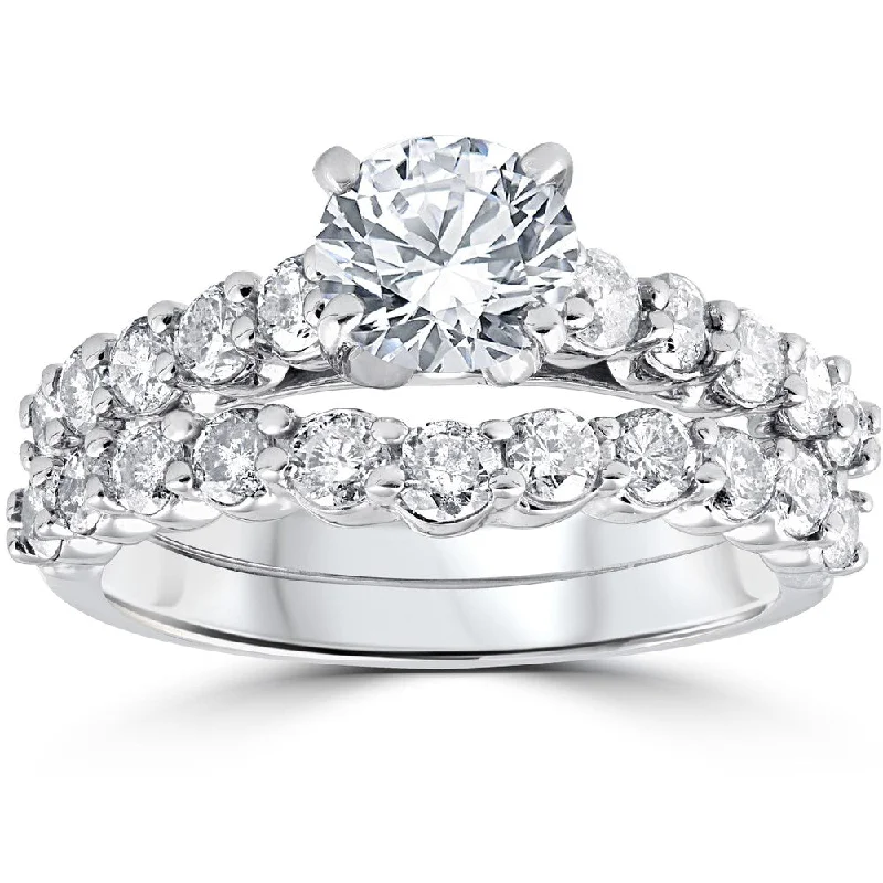 Ladies simple diamond engagement rings-14k White Gold 2ct TDW Diamond Engagement Wedding Ring Set