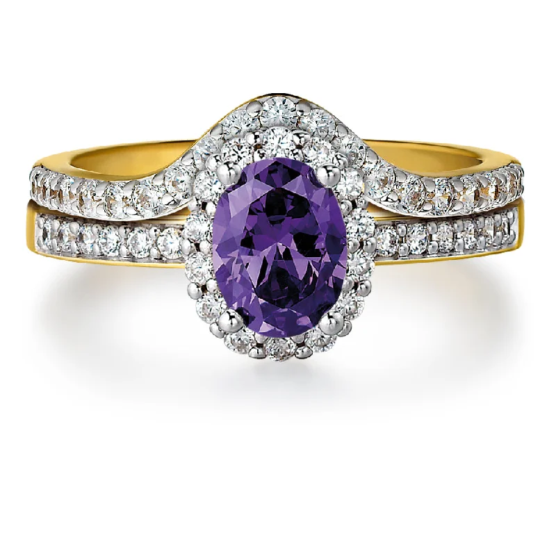 Ladies pearl ring-Tru-Amethyst Cincature Ring Set