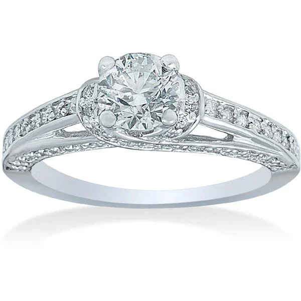 Ladies solitaire engagement rings-14k White Gold 1ct TDW Diamond Engagement Ring