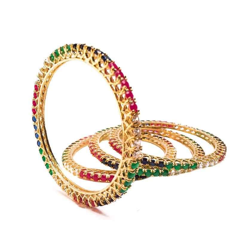 Ladies bridal bracelet-Gold-Plated Alloy Multicolour Set Of 4 American Diamond Bangles - The Pari