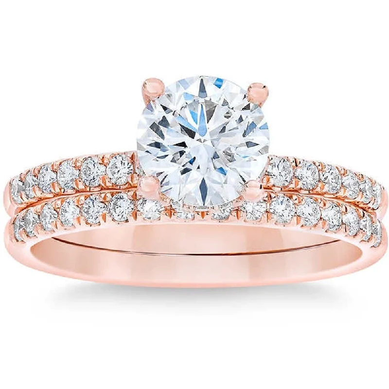 Ladies round halo engagement rings-Pompeii3 1 3/4 Ct Diamond Engagement Wedding Ring Set 14k Rose Gold (H/I,SI2/I1)