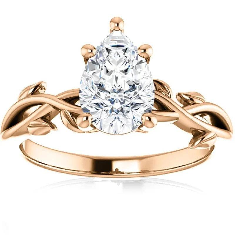 Ladies designer engagement rings-Pompeii3 14k Rose Gold 1.53Ct TDW Diamond Pear Shape Solitaire Engagement Ring Lab Grown IGI Certified (D/SI2)