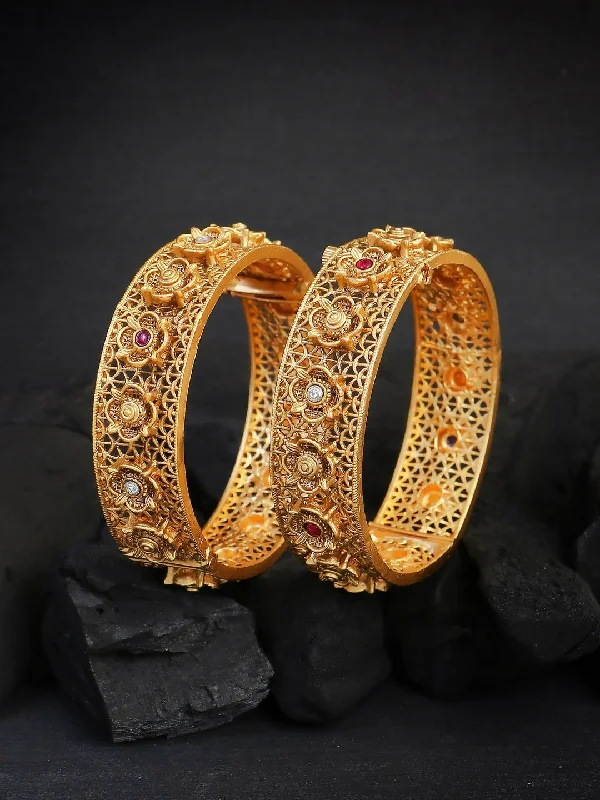 Ladies gold-tone bracelet-Matte Finish Gold Bangles By House of Ree