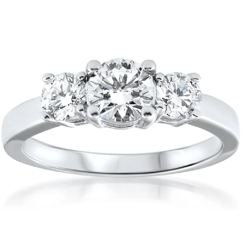 Ladies solitaire engagement rings-Pompeii3 14K White Gold 1 1/2ct Diamond Clarity Enhanced Three Stone Engagement Ring