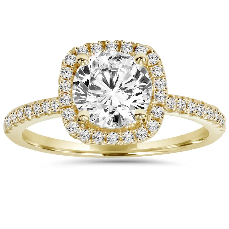 Ladies vintage inspired engagement rings-14k Yellow Gold 2 ct TDW Clarity Enhanced Diamond Halo Engagement Ring