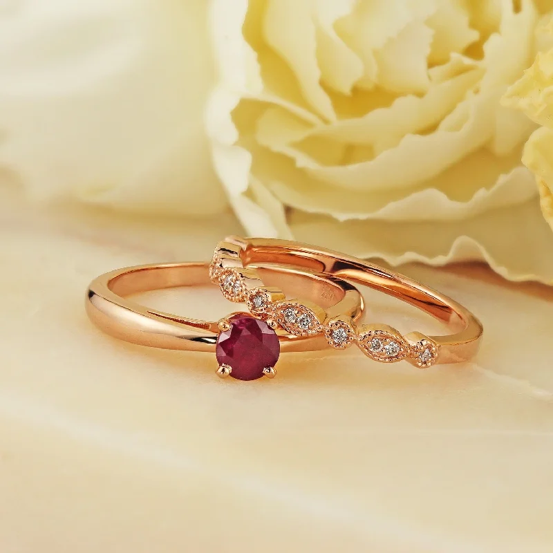 Ladies engagement rings with amethyst-Auriya 14k Gold 1/2ctw Vintage Solitaire Ruby Engagement Ring Set 1/6ctw