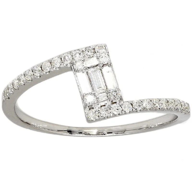 Ladies platinum solitaire engagement rings-Pompeii3 10k White Gold .27 Ct. TDW Marquise & Round Diamond Unique Engagement Ring