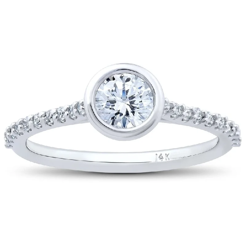 Ladies wedding and engagement rings sets-3/4ct Charlotte Lab Created Diamond Engagement Ring 14k White Gold