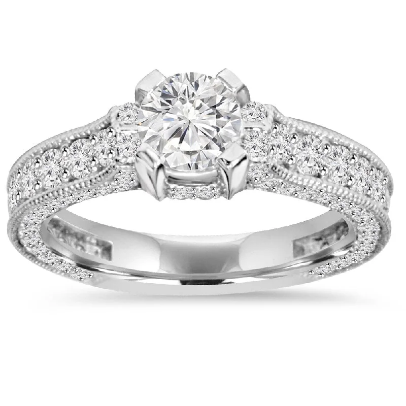 Ladies white gold engagement rings-14k White Gold 1 5/ 8 ct. TDW Vintage Diamond Engagement Ring