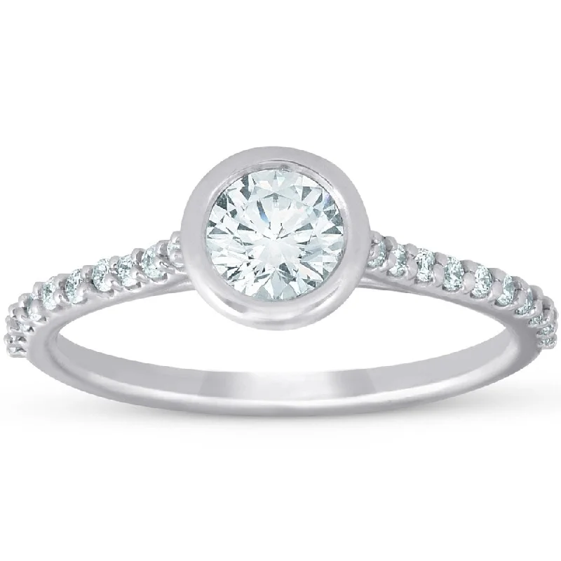 Ladies engagement rings with intricate designs-Pompeii3 14k White Gold 1 ct TDW Diamond Engagement Ring