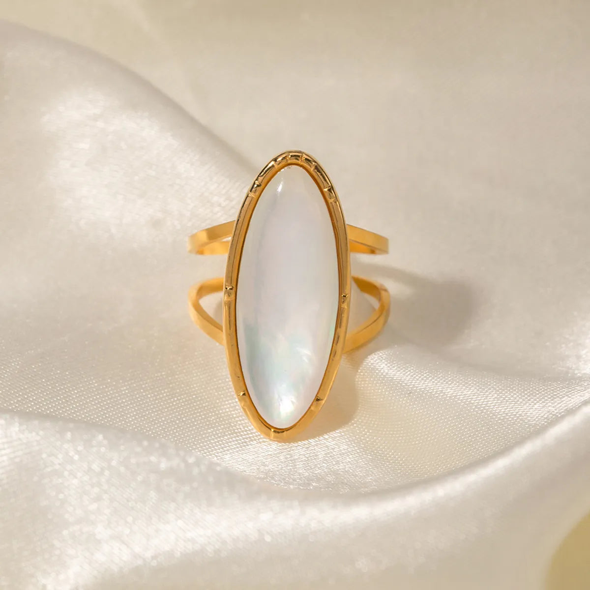 Ladies oval sapphire ring-Ins Style Simple Style Horse Eye Stainless Steel Plating Inlay Shell 18k Gold Plated Open Ring