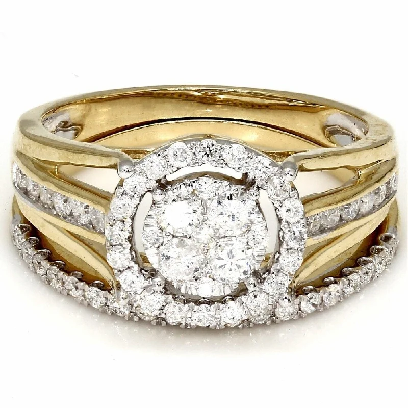 Ladies engagement rings with princess diamonds-Pompeii3 10k Yellow Gold 1 .91 Ct. TDW Halo Diamond Engagement Ring IGI Certified Wedding Set