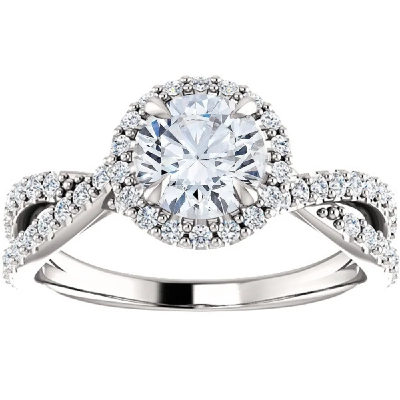 Ladies engagement rings with side stones-14k White Gold 1 Ct Halo Diamond Engagement Ring Lab Grown (G/SI)