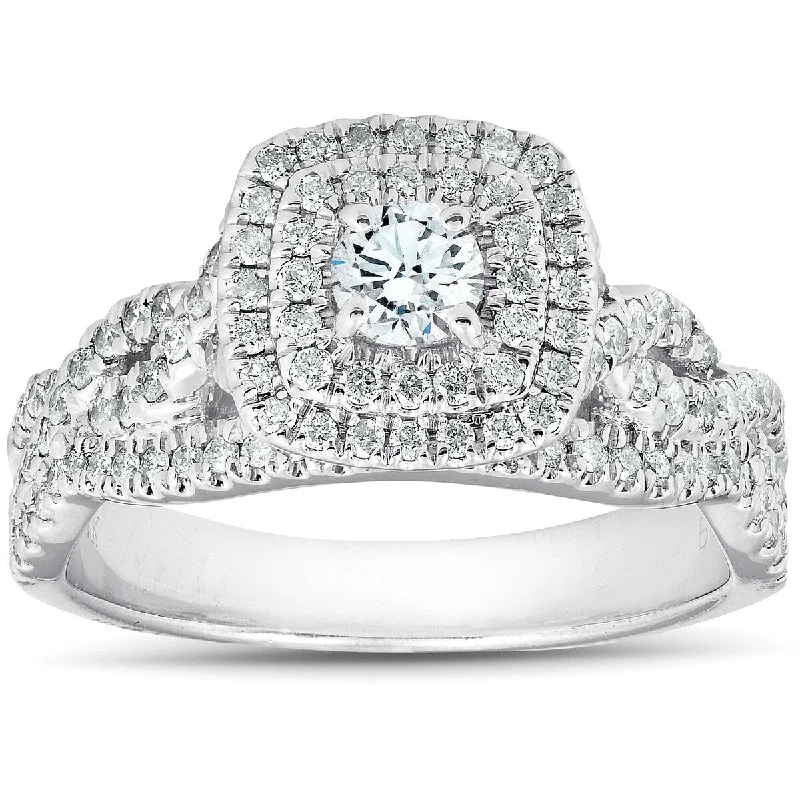 Ladies custom halo engagement rings-3/4 Ct Diamond Cushion Halo Engagement Ring 14k White Gold