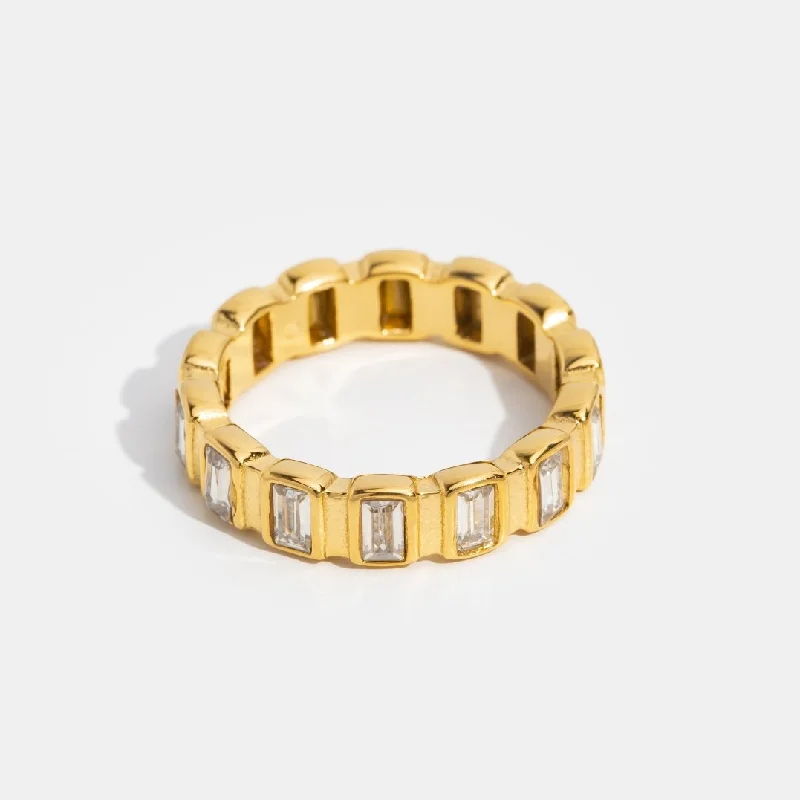 Ladies gold eternity ring-Gigi Square Crystal Ring