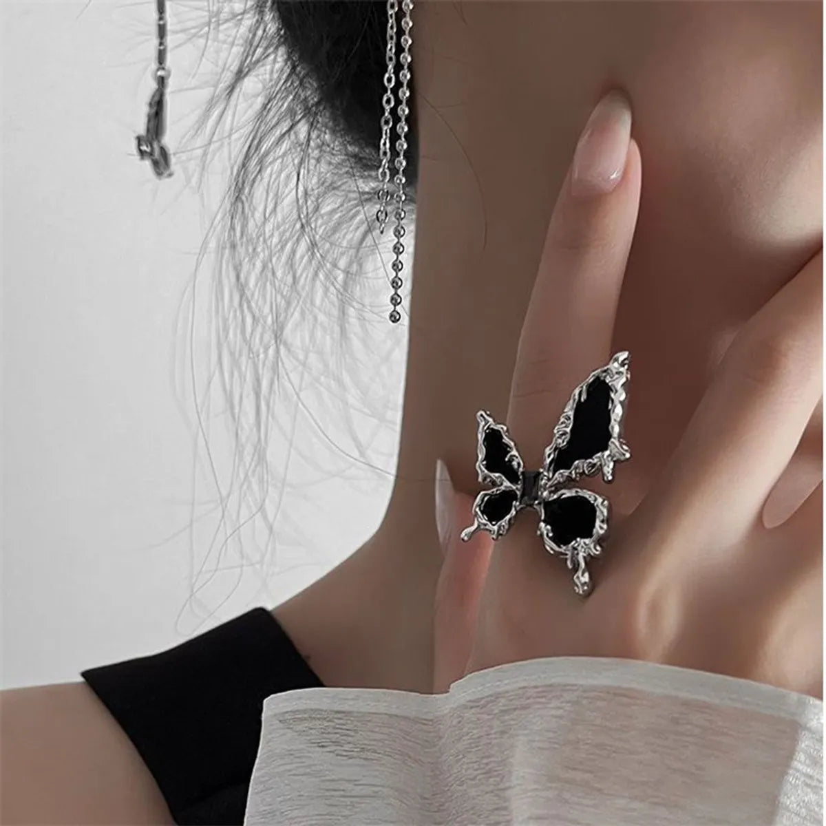 Ladies emerald ring-1 Piece Punk Butterfly Alloy Enamel Women's Open Ring