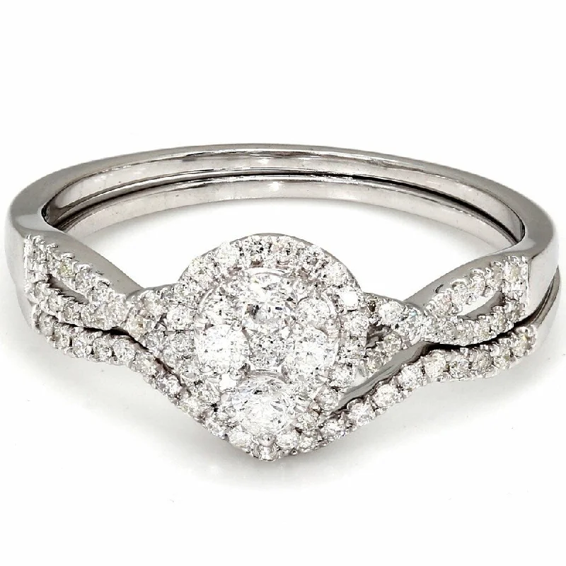 Ladies two-stone engagement rings-Pompeii3 10k White Gold .48 Ct. TDW Diamond Engagement Ring Pear Framed