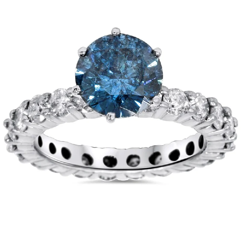 Ladies vintage diamond solitaire engagement rings-14k White Gold 4ct TDW Blue and White Diamond Eternity Engagement Ring