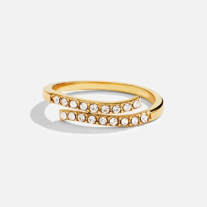 Ladies rose gold wedding band-Layered Gold & Crystal Wrap Ring