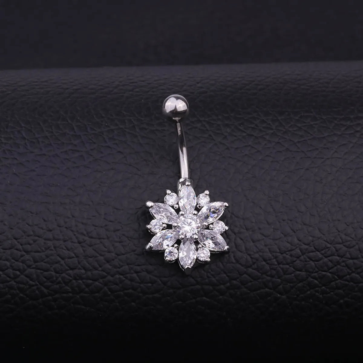 Ladies titanium ring-Fashion Flower Stainless Steel Inlaid Zircon Belly Ring