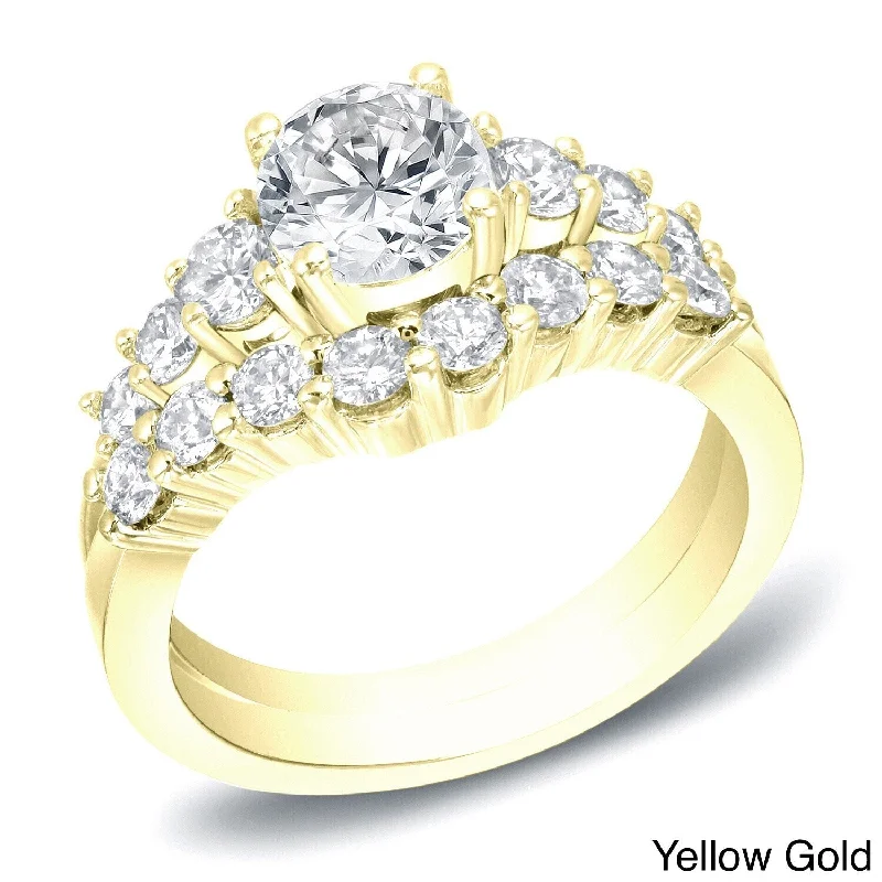 Ladies engagement rings with accent diamonds-Auriya 14k Gold 2ctw Round Diamond Engagement Ring Set Certified