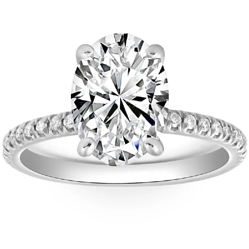 Ladies engagement rings with colored diamonds-3 1/2Ct Oval Diamond Engagement Accent Ring 14k White Gold Lab Grown