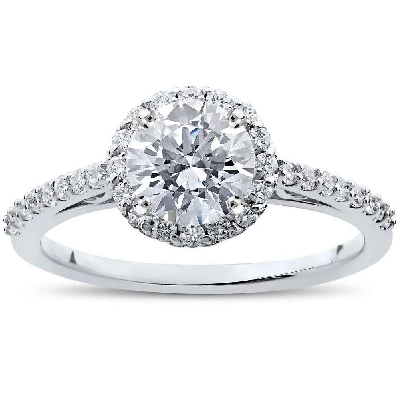 Ladies stackable engagement rings-14k White Gold 1 1/16 ct TDW Halo Eco-Friendly Lab Grown Diamond Engagement Ring